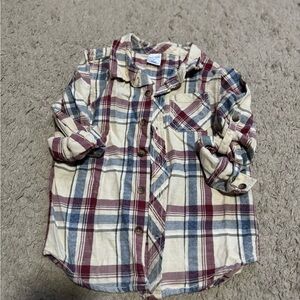 okie dokie Cream Plaid Button-Down Shirt with Burgundy & Blue Stripes
